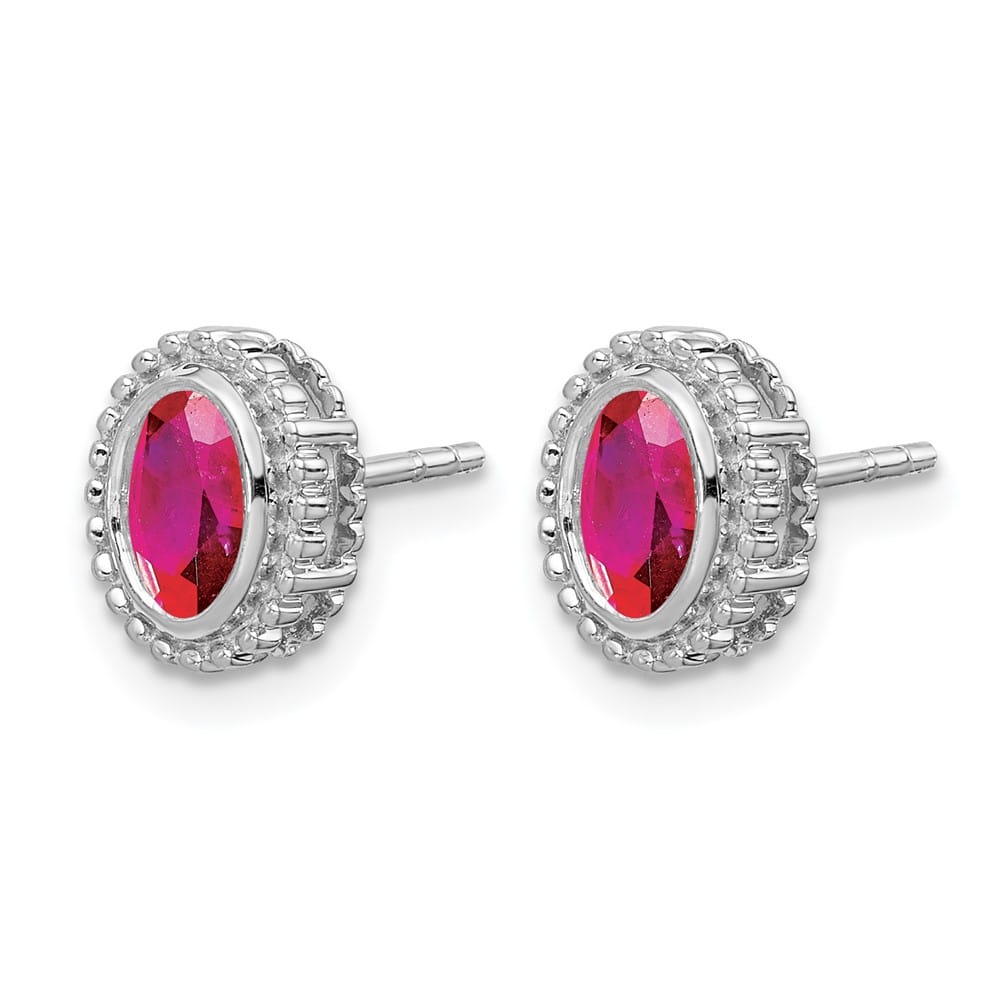14K White Gold 5x3mm Oval Ruby Post Earrings, view 2 of 4