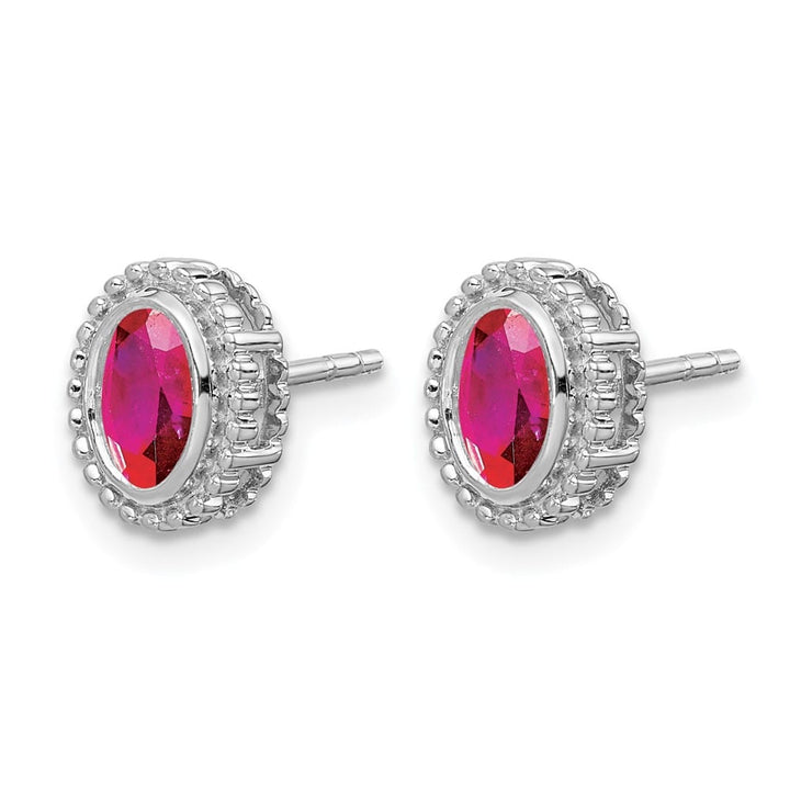 14K White Gold 5x3mm Oval Ruby Post Earrings, view 2 of 4