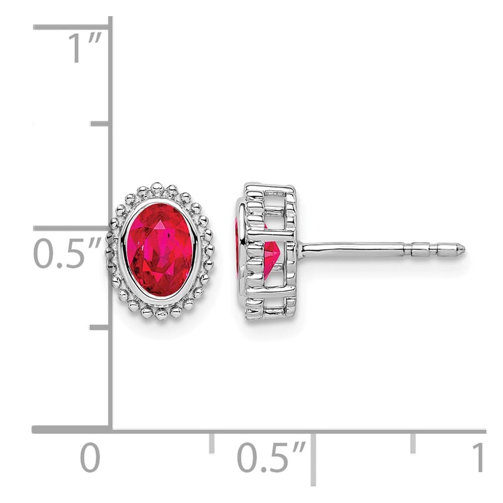 14K White Gold 5x3mm Oval Ruby Post Earrings, view 4 of 4