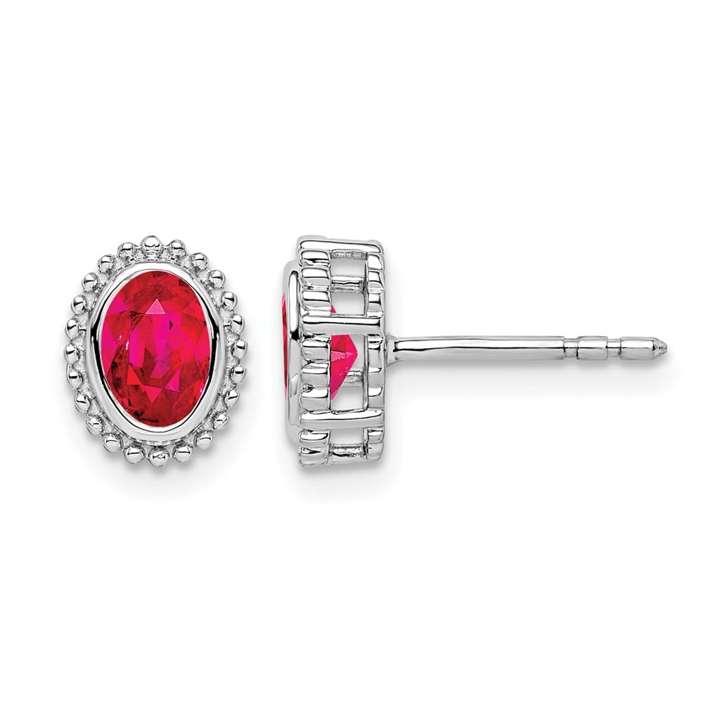 14K White Gold 5x3mm Oval Ruby Post Earrings, view 1 of 4