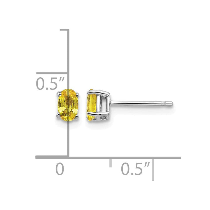 14K White Gold 5x3mm Oval Yellow Sapphire Post Earrings, view 4 of 4