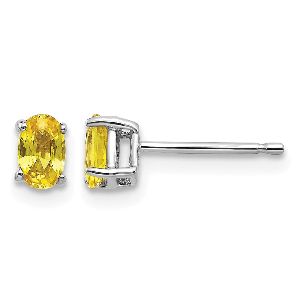 14K White Gold 5x3mm Oval Yellow Sapphire Post Earrings, view 1 of 4