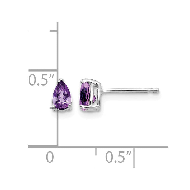 14K White Gold 5x3mm Pear Amethyst Post Earrings, view 4 of 4