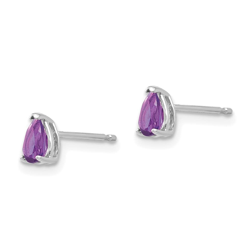 14K White Gold 5x3mm Pear Amethyst Post Earrings, view 2 of 4