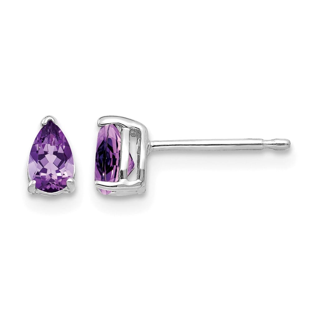 14K White Gold 5x3mm Pear Amethyst Post Earrings, view 1 of 4