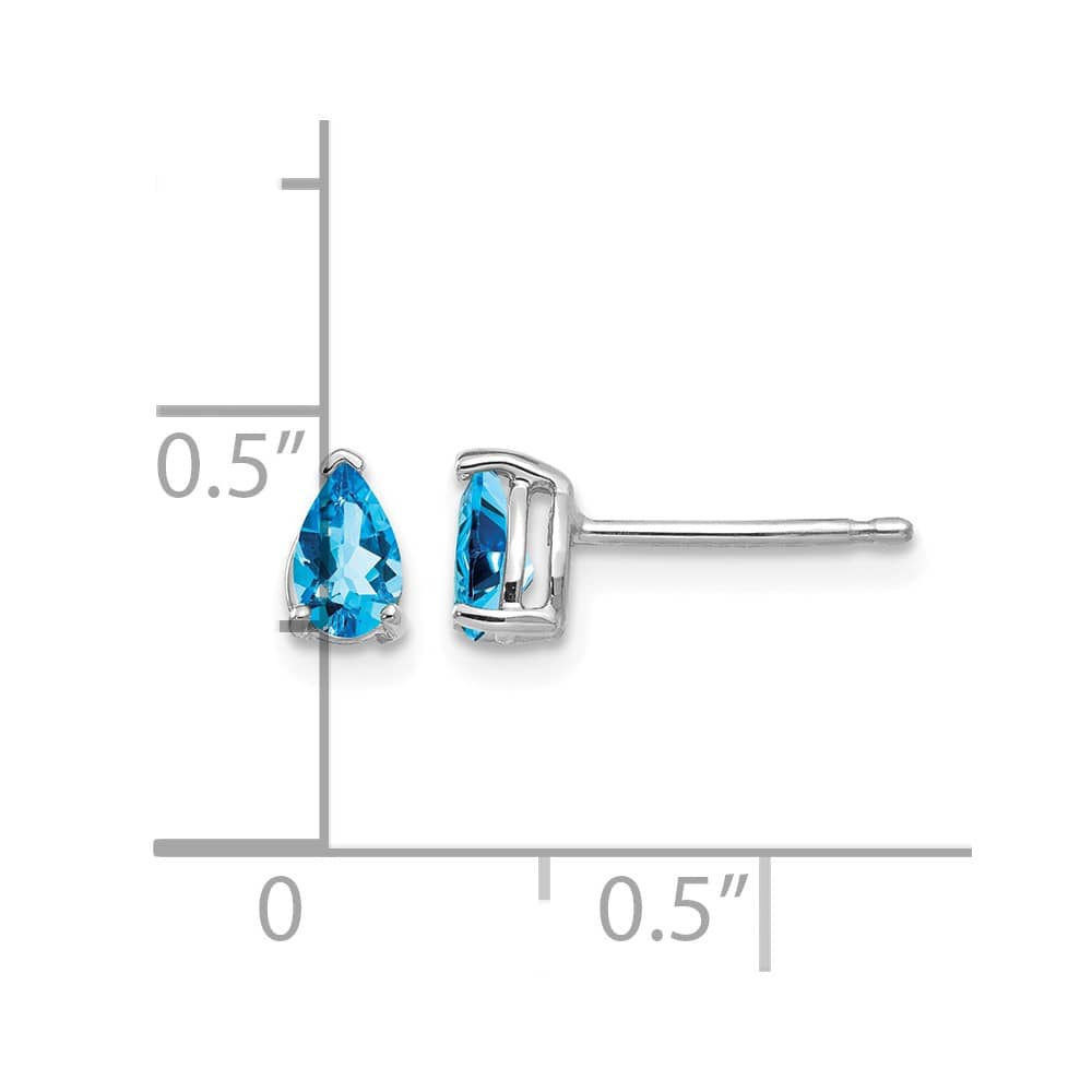 14K White Gold 5x3mm Pear Blue Topaz Post Earrings, view 4 of 4