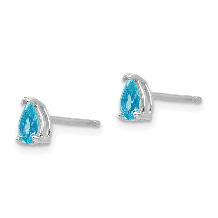 14K White Gold 5x3mm Pear Blue Topaz Post Earrings, view 2 of 4