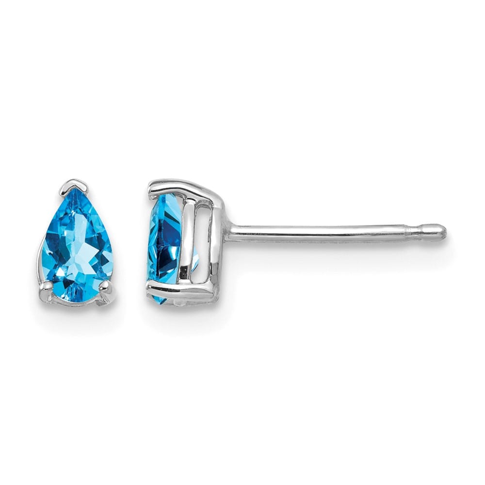 14K White Gold 5x3mm Pear Blue Topaz Post Earrings, view 1 of 4