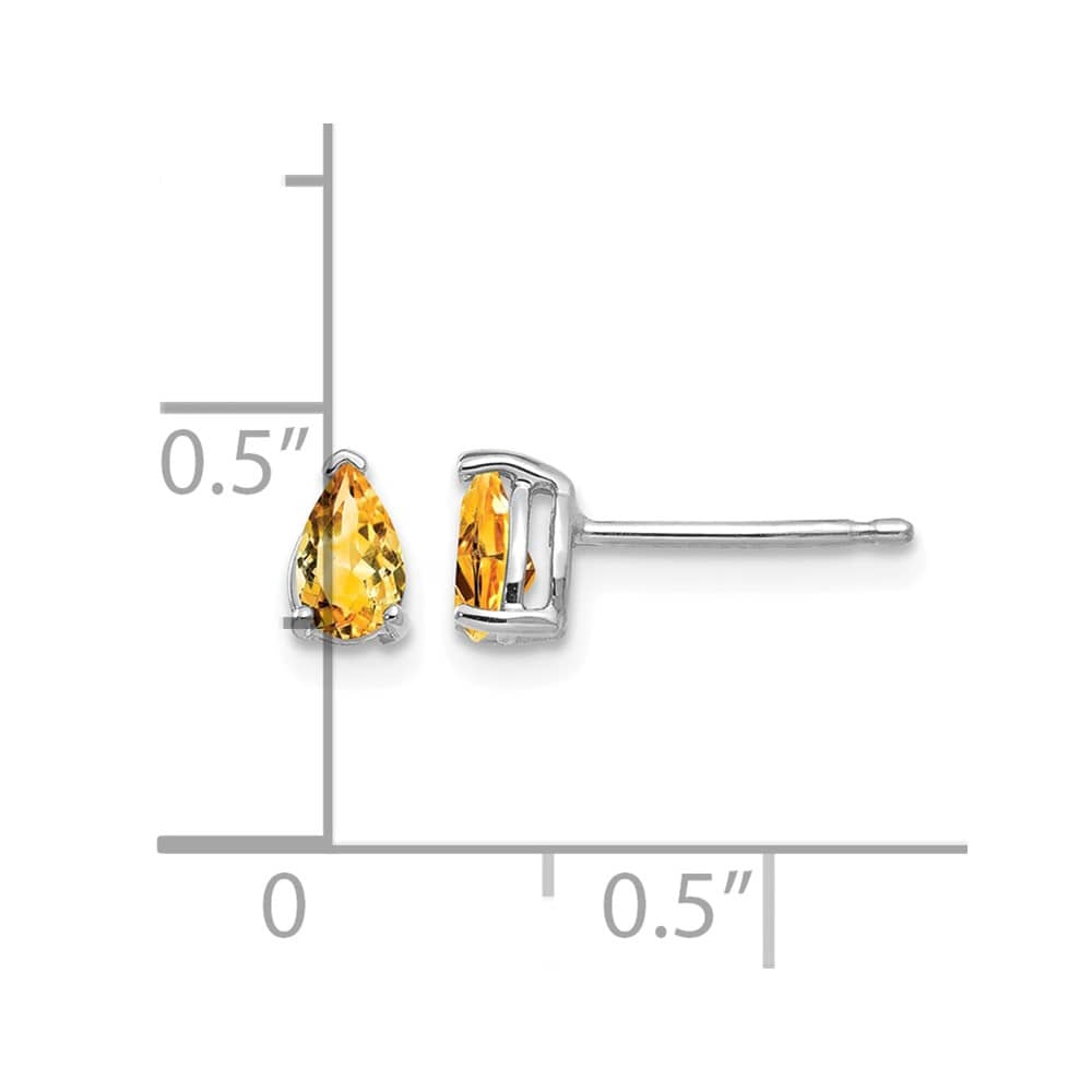 14K White Gold 5x3mm Pear Citrine Stud Earrings, view 4 of 4