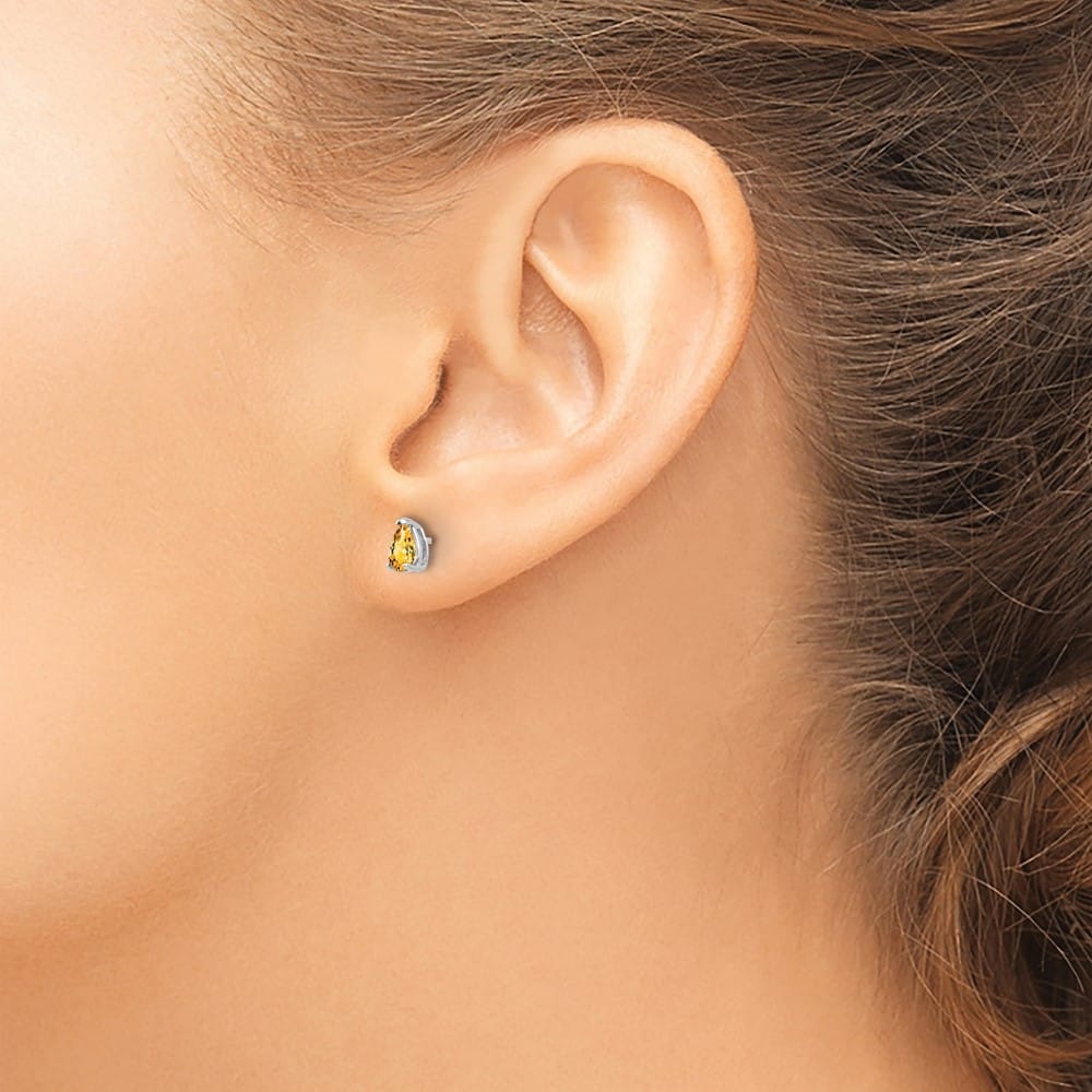14K White Gold 5x3mm Pear Citrine Stud Earrings, view 3 of 4