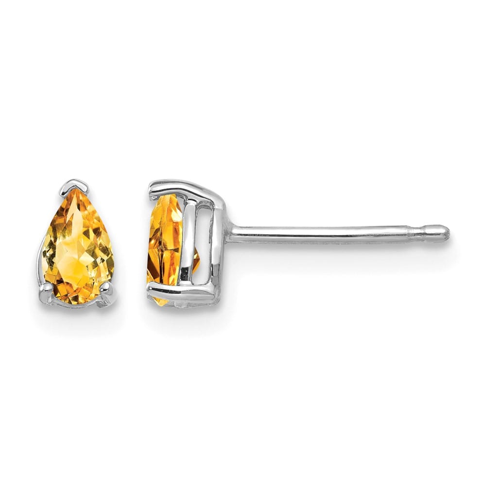 14K White Gold 5x3mm Pear Citrine Stud Earrings, view 1 of 4