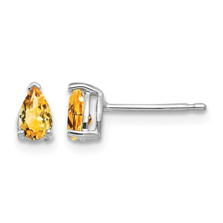 14K White Gold 5x3mm Pear Citrine Stud Earrings, view 1 of 4