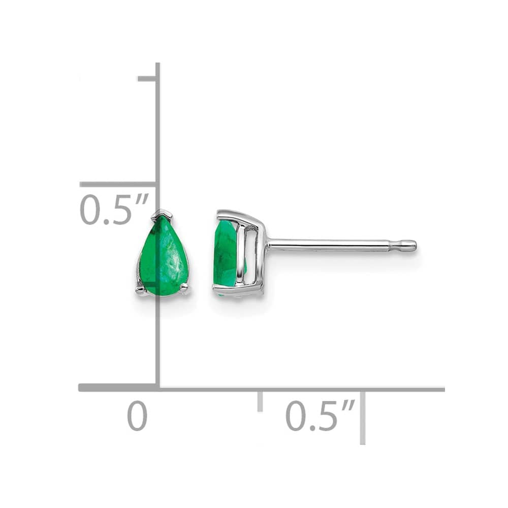 14K White Gold 5x3mm Pear Emerald Post Earrings, view 4 of 4