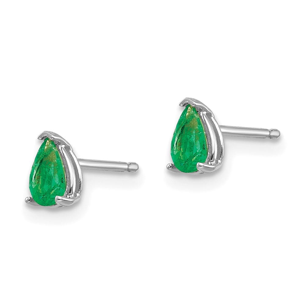 14K White Gold 5x3mm Pear Emerald Post Earrings, view 2 of 4