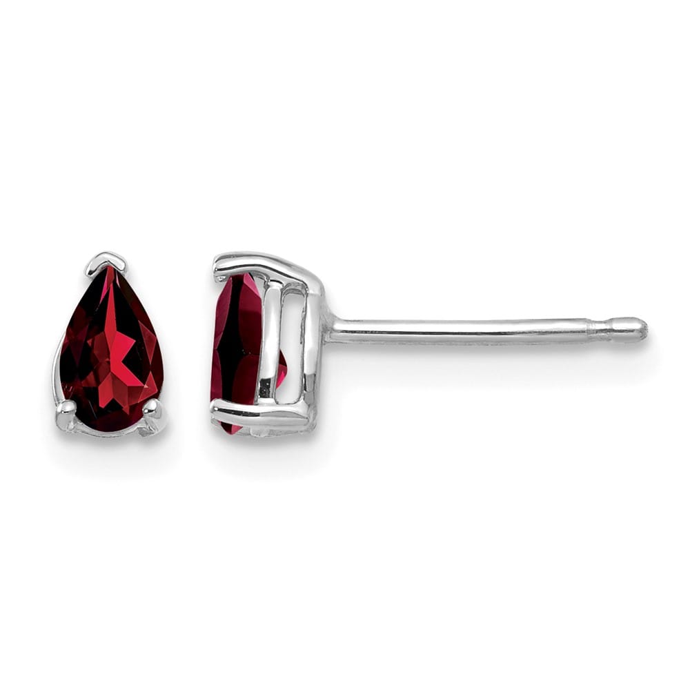 14K White Gold 5x3mm Pear Garnet Post Earrings, view 1 of 4