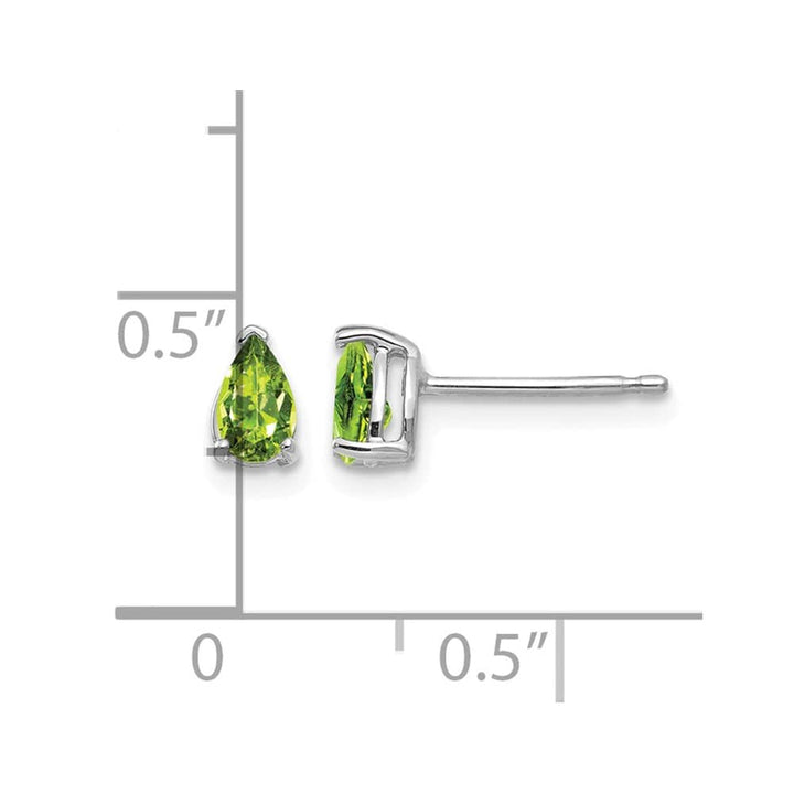 14K White Gold 5x3mm Pear Peridot Post Earrings, view 4 of 4