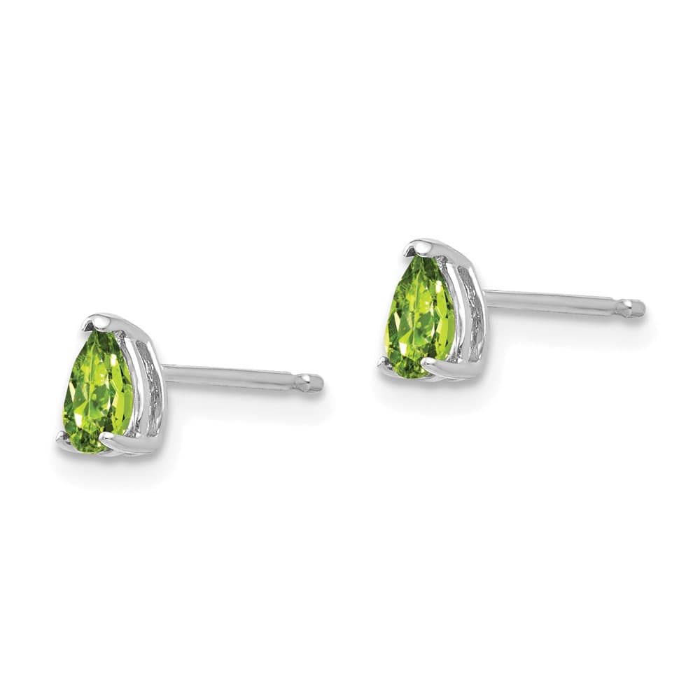 14K White Gold 5x3mm Pear Peridot Post Earrings, view 2 of 4