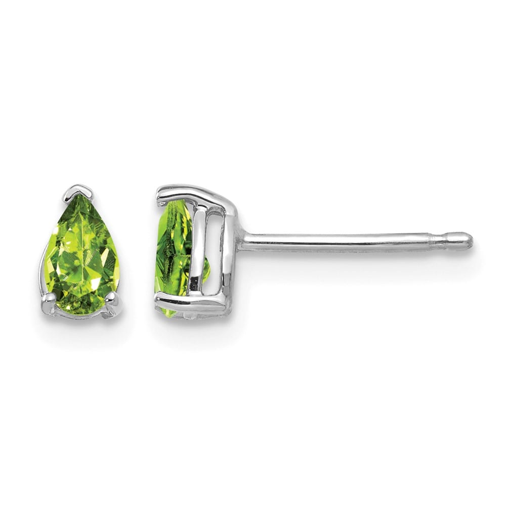 14K White Gold 5x3mm Pear Peridot Post Earrings, view 1 of 4