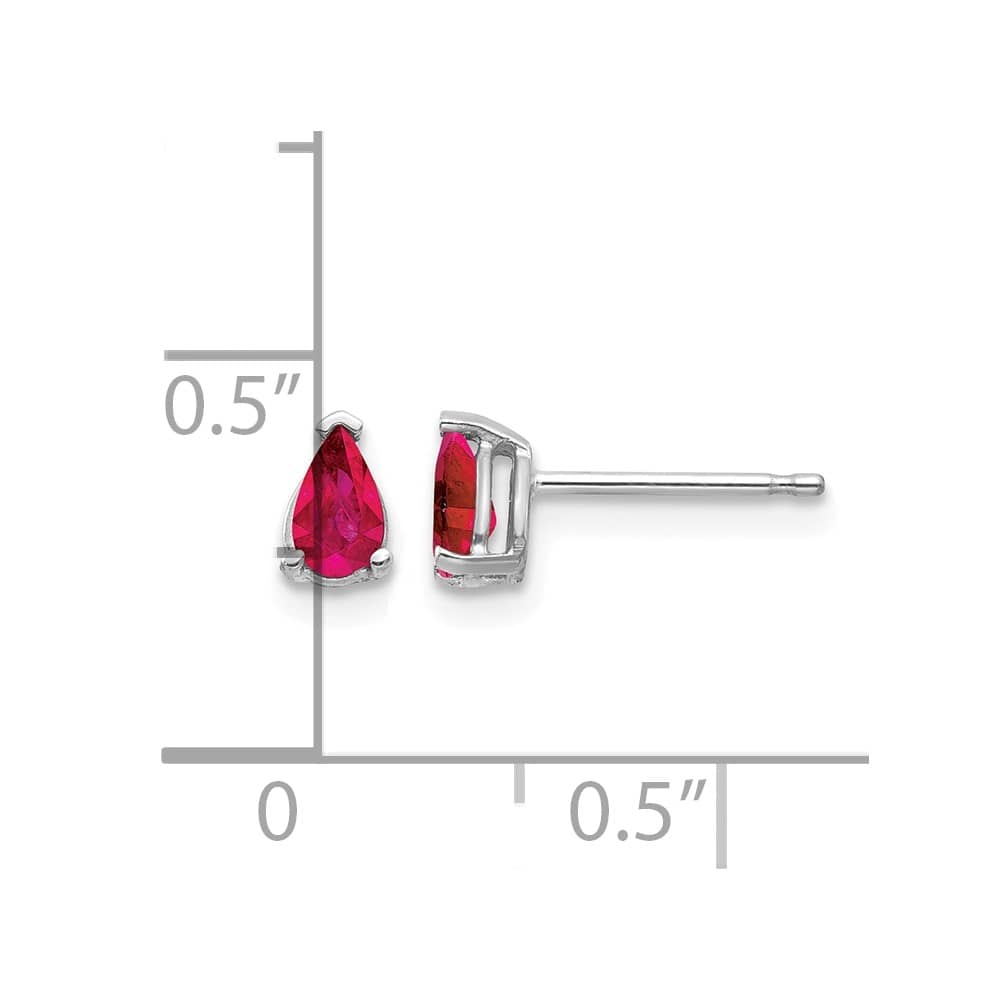 14K White Gold 5x3mm Pear Ruby Post Earrings, view 4 of 4