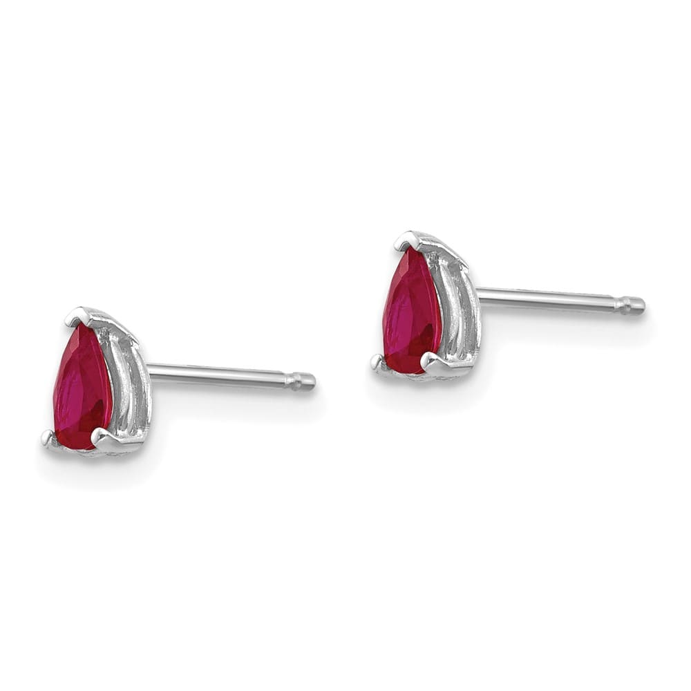 14K White Gold 5x3mm Pear Ruby Post Earrings, view 2 of 4