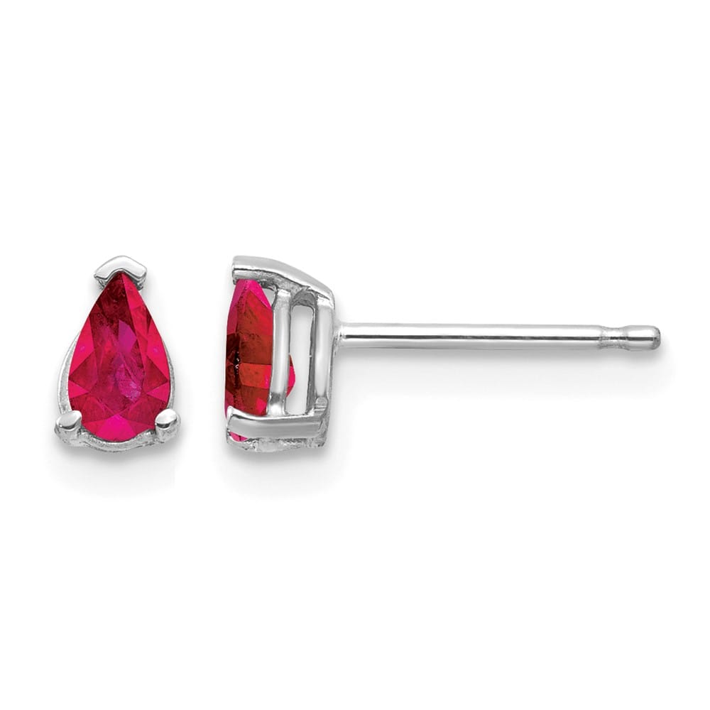 14K White Gold 5x3mm Pear Ruby Post Earrings, view 1 of 4