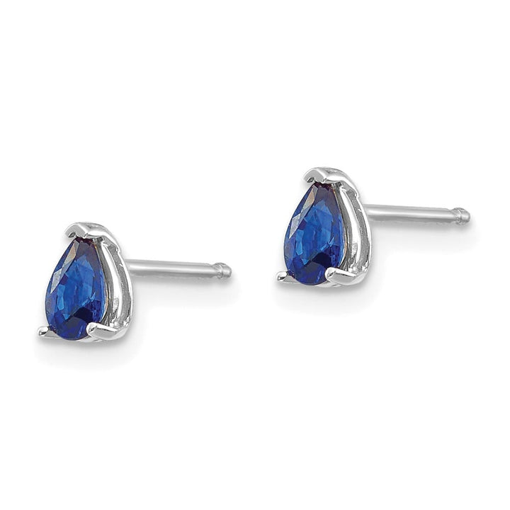 14K White Gold 5x3mm Pear Sapphire Post Earrings, view 2 of 4