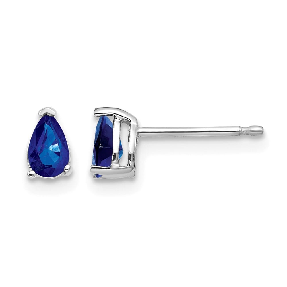 14K White Gold 5x3mm Pear Sapphire Post Earrings, view 1 of 4