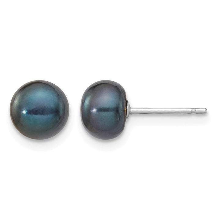 14K White Gold 6-7mm Black Button Freshwater Pearl Stud Post Earrings