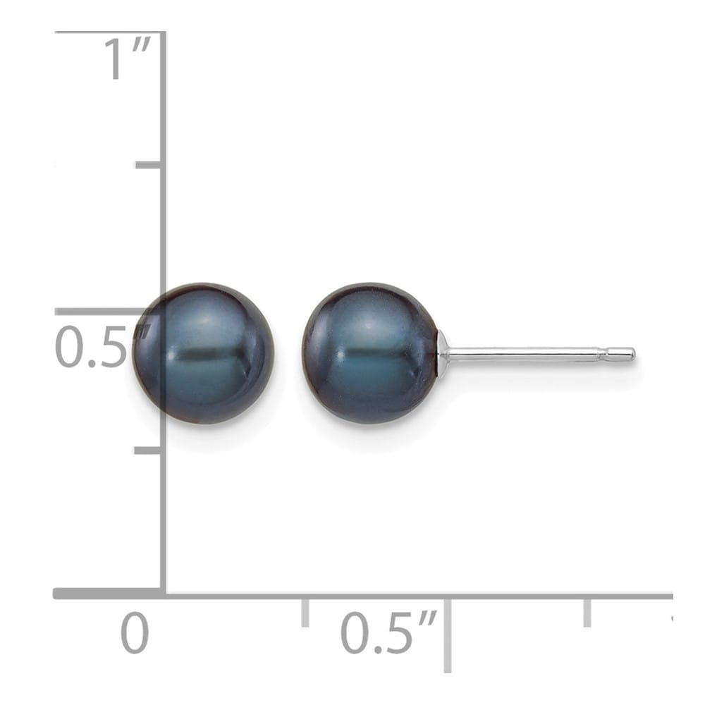 14K White Gold 6-7mm Black Round Freshwater Pearl Stud Post Earrings, view 4 of 4