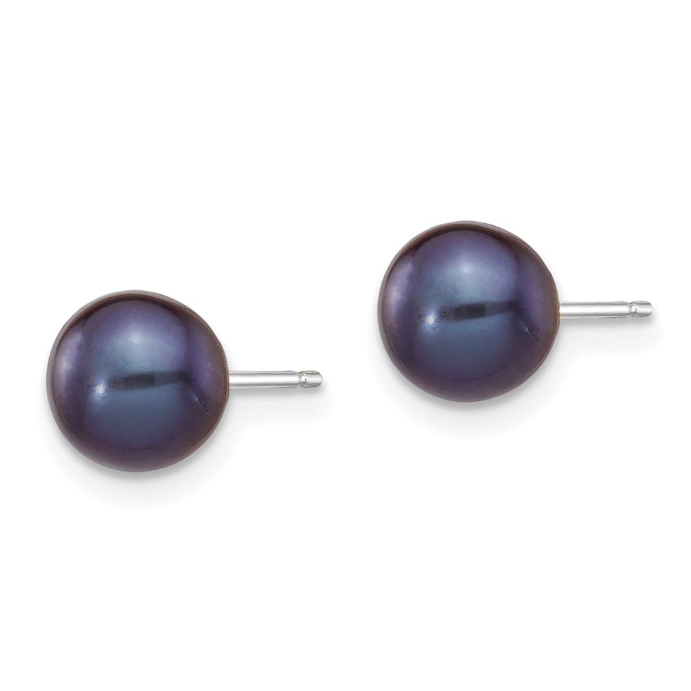 14K White Gold 6-7mm Black Round Freshwater Pearl Stud Post Earrings, view 2 of 4