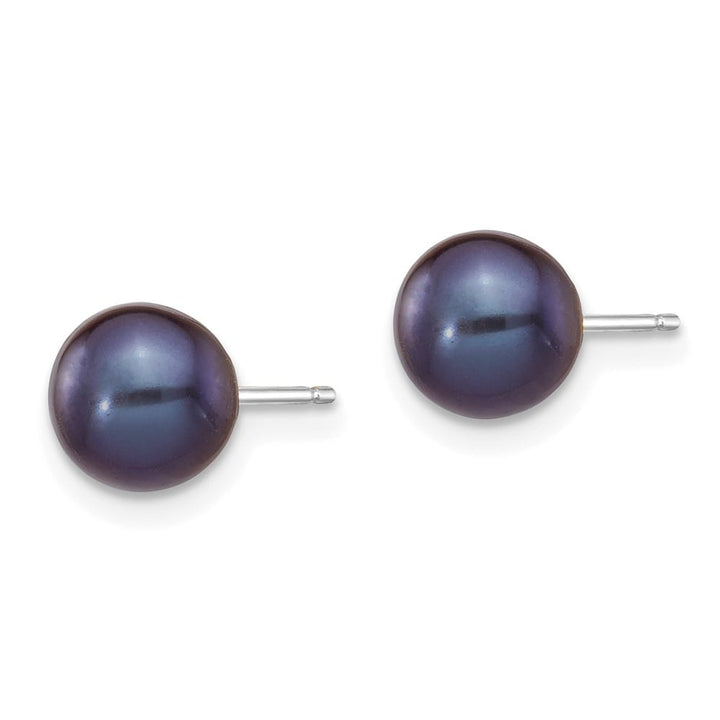 14K White Gold 6-7mm Black Round Freshwater Pearl Stud Post Earrings, view 2 of 4