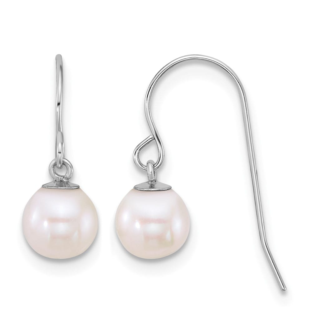 14K White Gold 6-7mm Round White Freshwater Culture Pearl Earrings