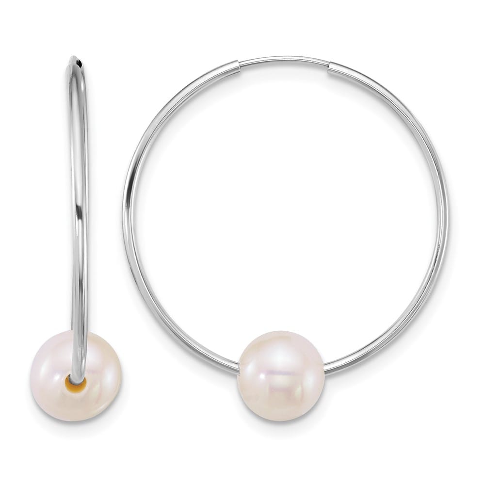 14K White Gold 6-7mm Semi-Round White Freshwater Pearl Earrings
