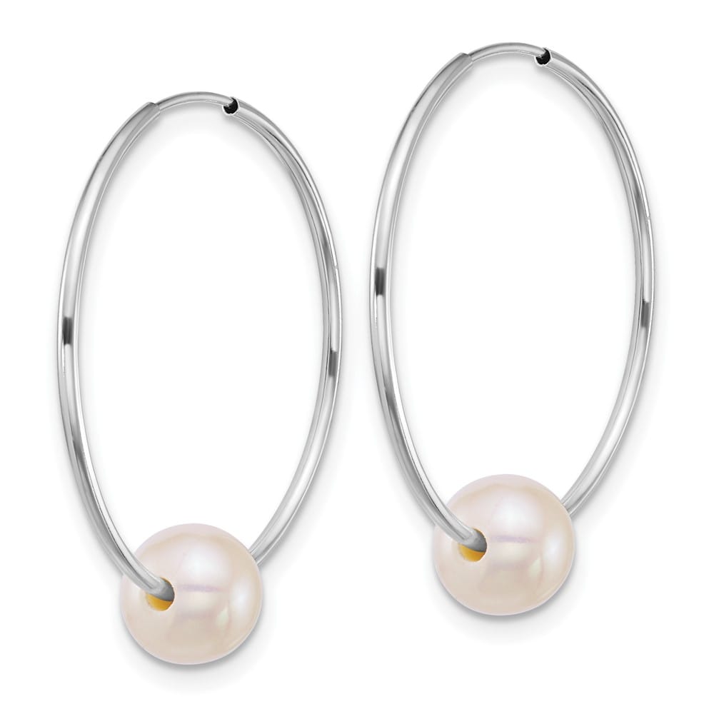 14K White Gold 6-7mm Semi-Round White Freshwater Pearl Earrings