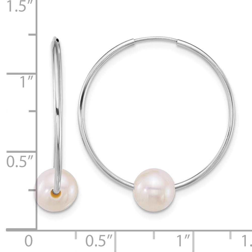 14K White Gold 6-7mm Semi-Round White Freshwater Pearl Earrings