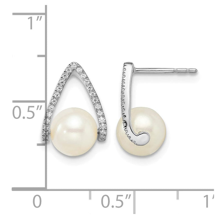 14K White Gold 6-7mm White Button Freshwater Pearl and .15 Earrings
