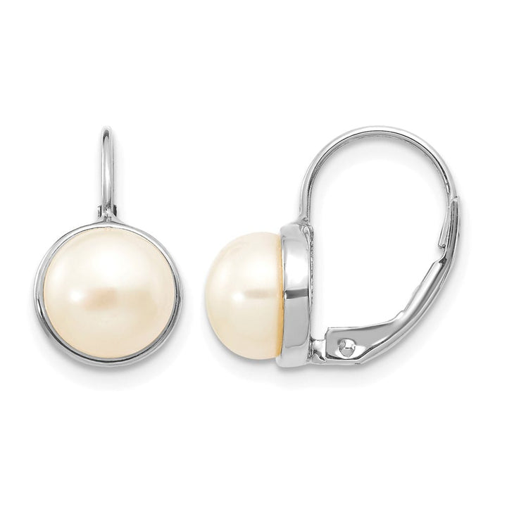 14K White Gold 6-7mm White Button Freshwater Pearl Leverback Earrings