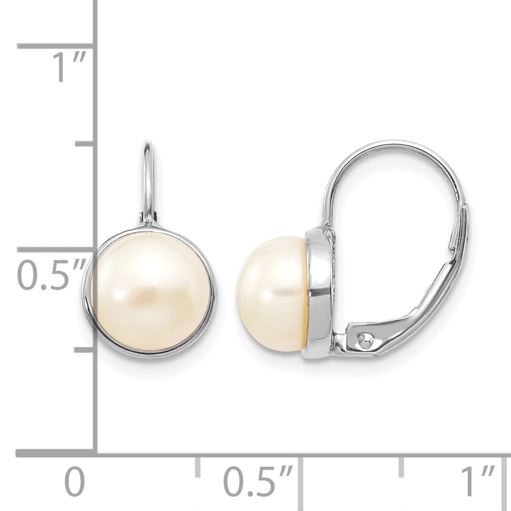 14K White Gold 6-7mm White Button Freshwater Pearl Leverback Earrings