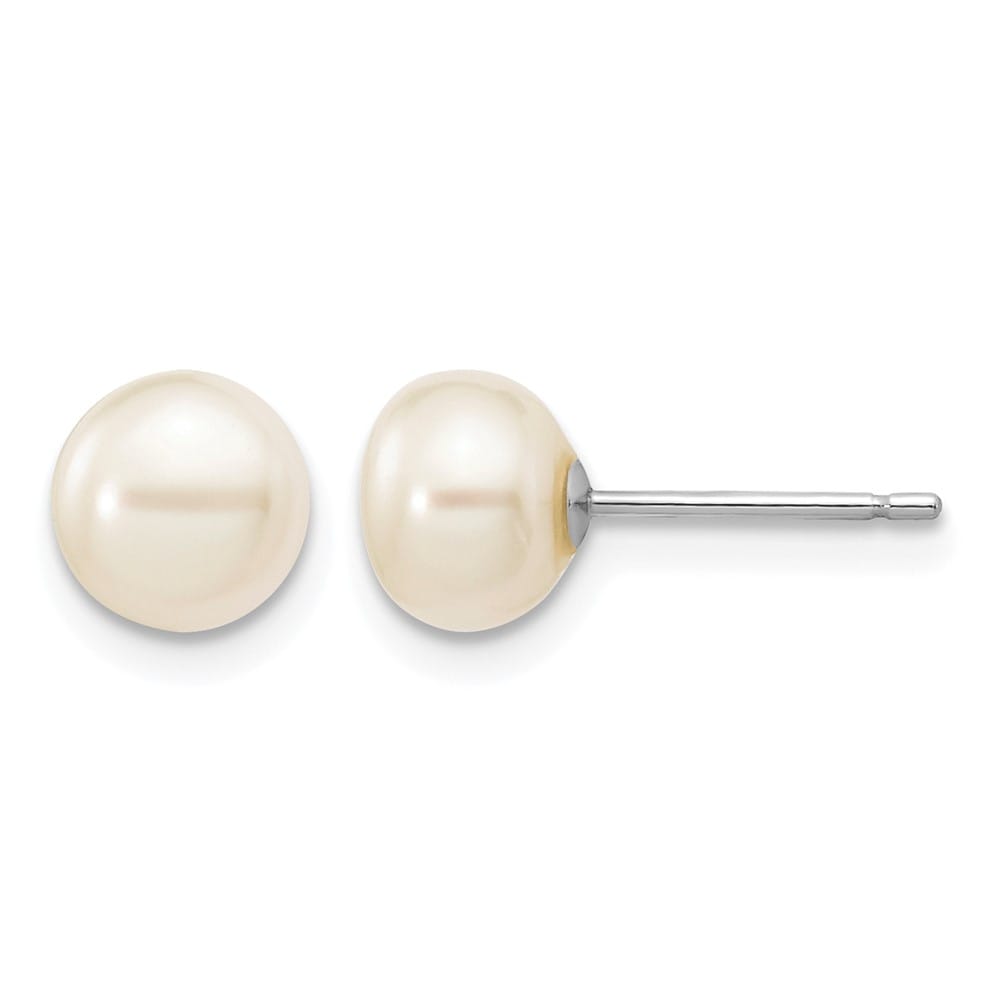 14K White Gold 6-7mm White Button Freshwater Pearl Stud Post Earrings