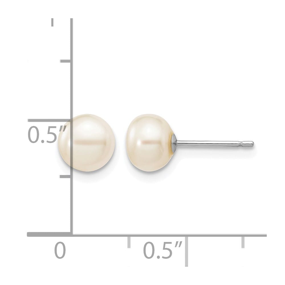 14K White Gold 6-7mm White Button Freshwater Pearl Stud Post Earrings