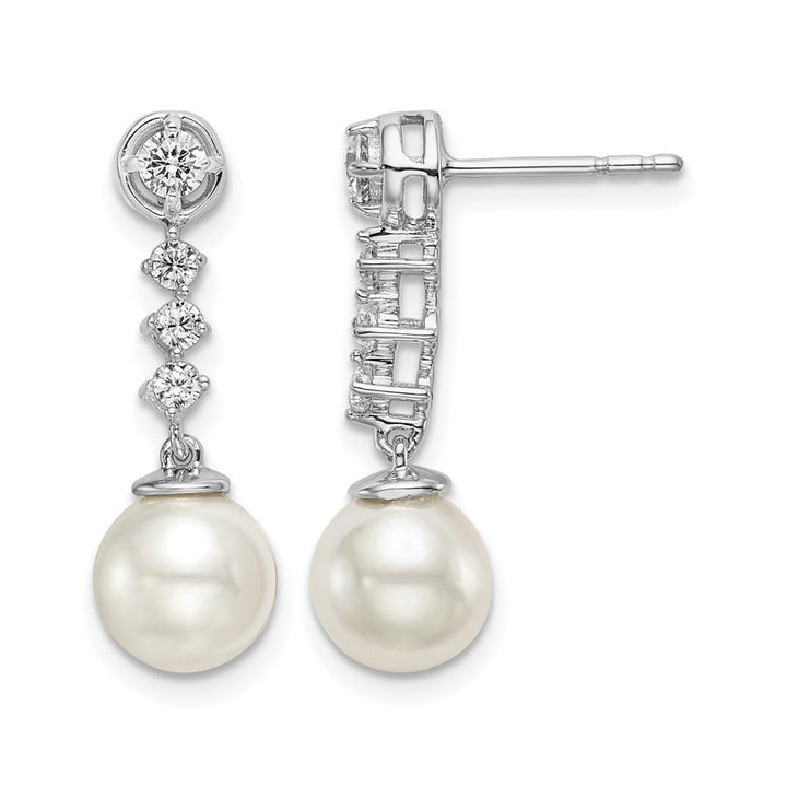 14K White Gold 6-7mm White Round Freshwater Pearl and .34 Earrings