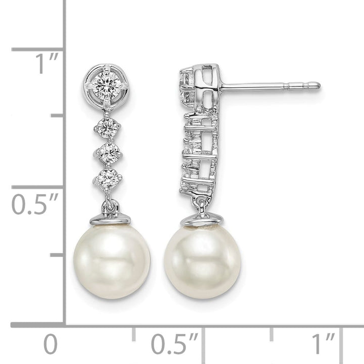 14K White Gold 6-7mm White Round Freshwater Pearl and .34 Earrings