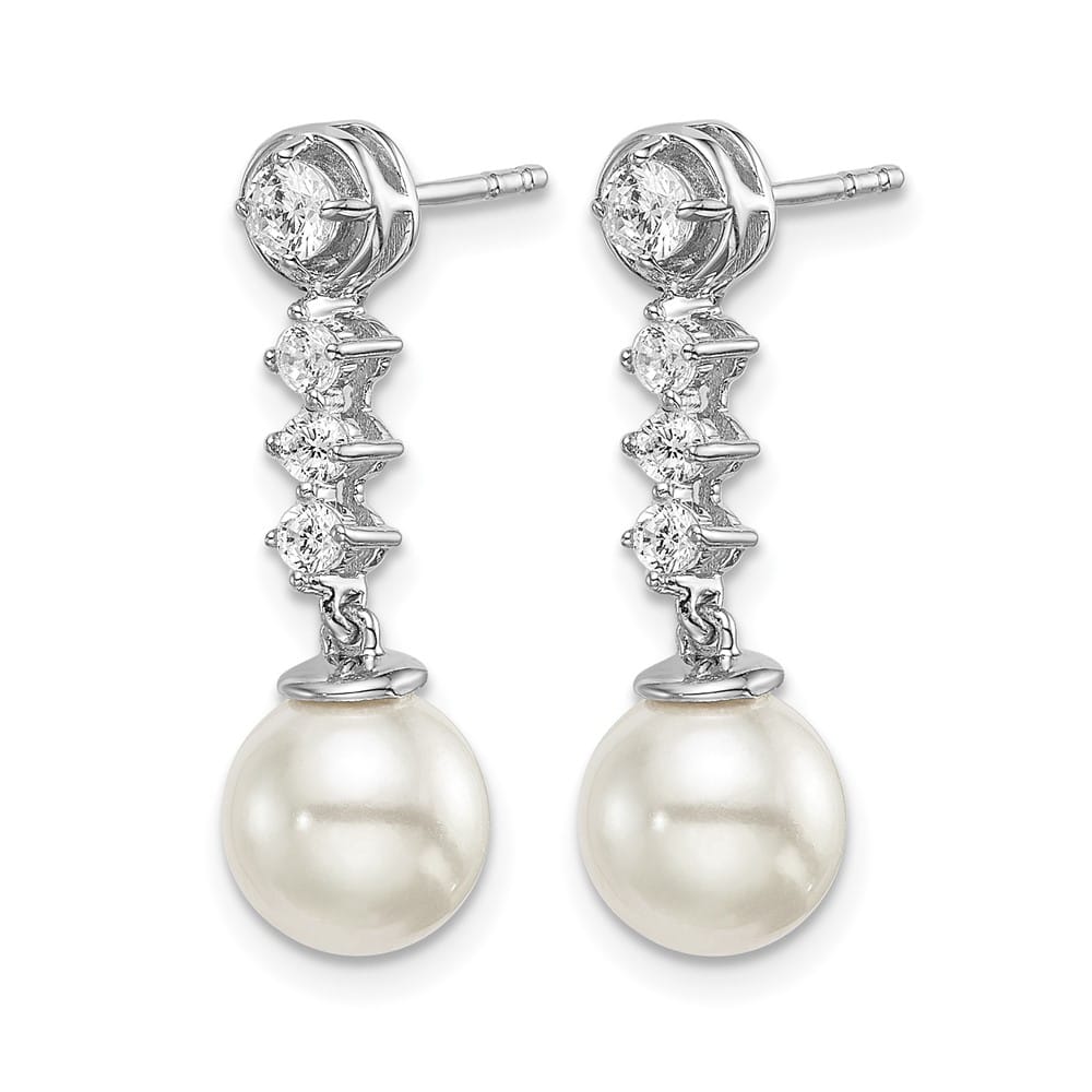 14K White Gold 6-7mm White Round Freshwater Pearl and .34 Earrings