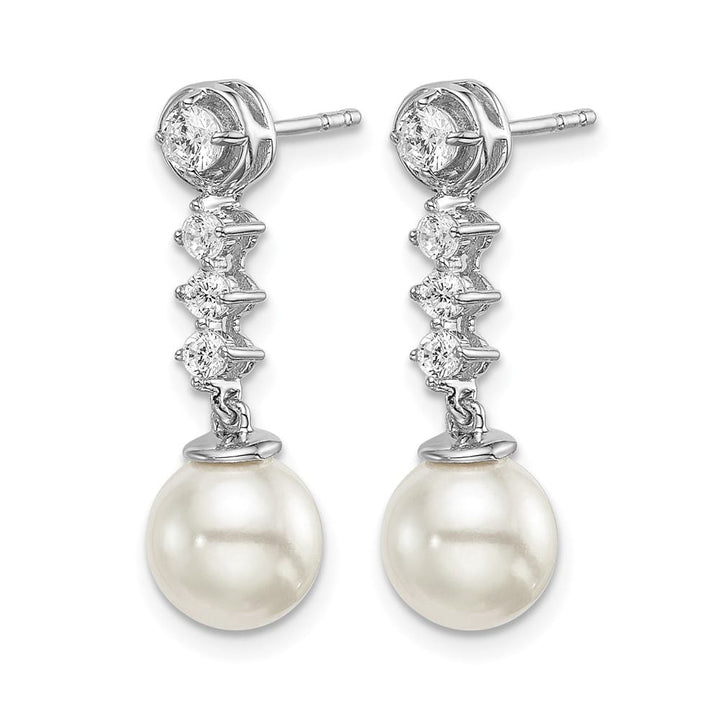 14K White Gold 6-7mm White Round Freshwater Pearl and .34 Earrings