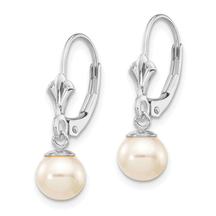 14K White Gold 6-7mm White Round Freshwater Pearl Dangle Earrings