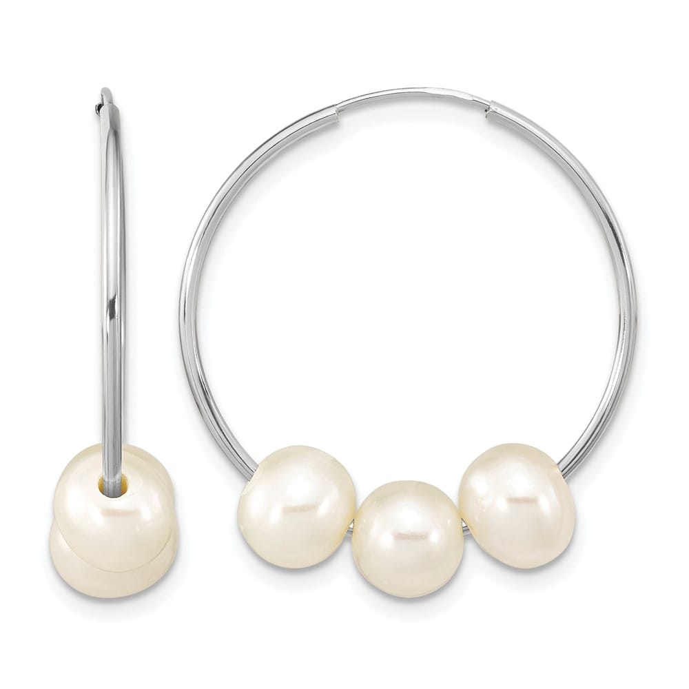14K White Gold 6-7mm White Semi-Round Freshwater Cultured 3 Earrings