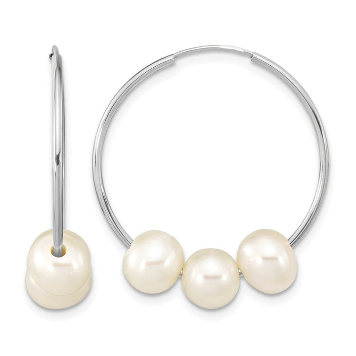 14K White Gold 6-7mm White Semi-Round Freshwater Cultured 3 Earrings