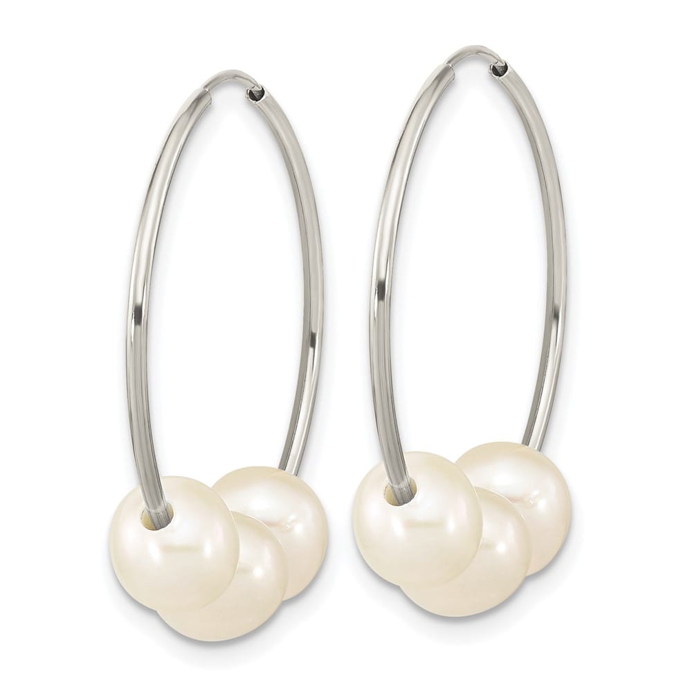 14K White Gold 6-7mm White Semi-Round Freshwater Cultured 3 Earrings