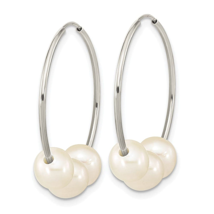 14K White Gold 6-7mm White Semi-Round Freshwater Cultured 3 Earrings