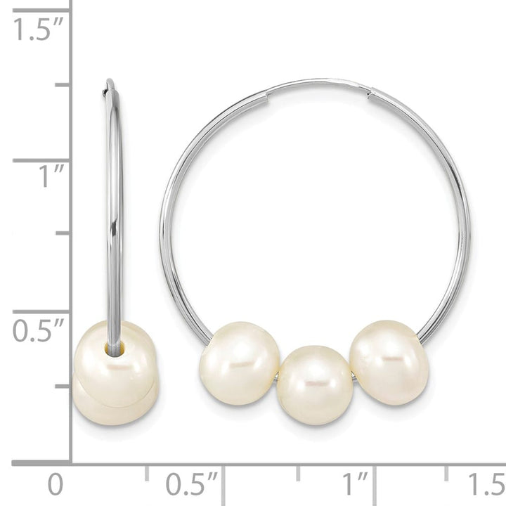 14K White Gold 6-7mm White Semi-Round Freshwater Cultured 3 Earrings